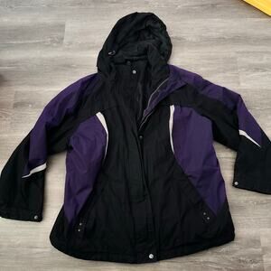 St. John's Bay Jacket Heavy Duty Rain Hood Plus Size 1X Purple Black Vintage